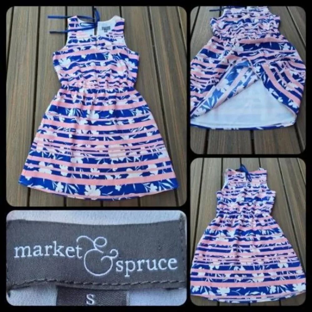 Market & Spruce pink blue white dress size small fit & flare summer☀️